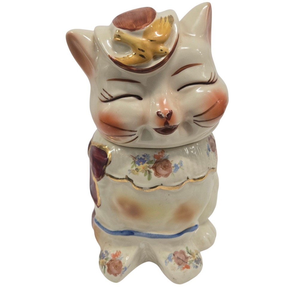 Shawnee Ceramic Porcelain 10" PUSS N BOOTS Cookie Jar Cat Head as Lid 1940's
